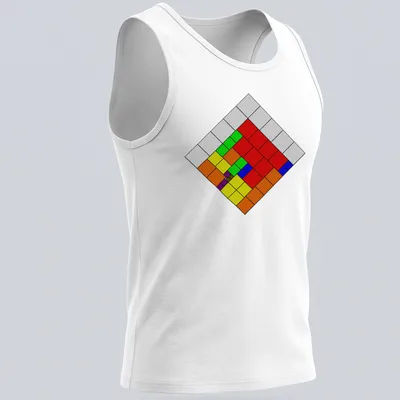Colorful puzzle grid graphic with printed text about a puzzle solution — printed on a tank top