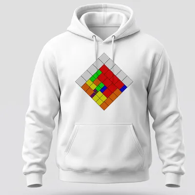 Colorful puzzle grid graphic with printed text about a puzzle solution — printed on a unisex hoodie