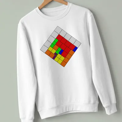 Colorful puzzle grid graphic with printed text about a puzzle solution — printed on a unisex sweatshirt