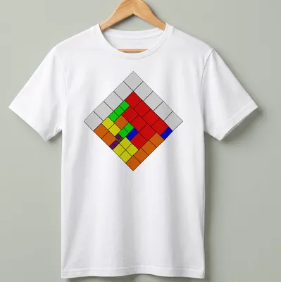 Colorful puzzle grid graphic with printed text about a puzzle solution