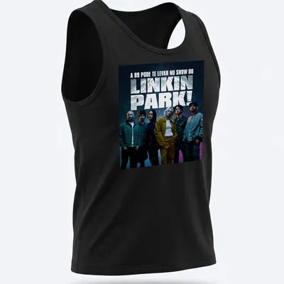 Vibrant concert photography featuring Linkin Park with bold text above. — printed on a tank top
