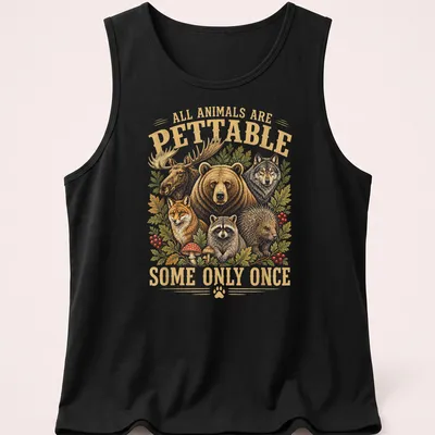 Vintage style shirt featuring animals with the text about petting them. — printed on a tank top