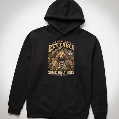 Vintage style shirt featuring animals with the text about petting them. — printed on a unisex hoodie