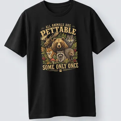 Vintage style shirt featuring animals with the text about petting them.
