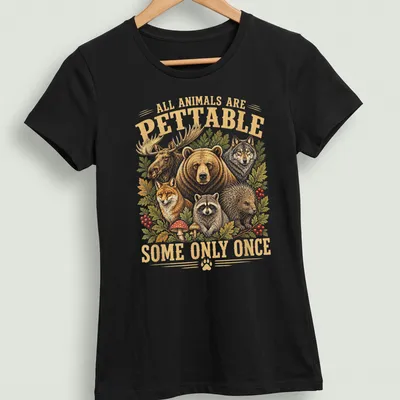 Vintage style shirt featuring animals with the text about petting them. — printed on a women's shirt