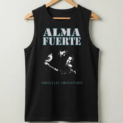 Bold typography tee celebrating Argentinian pride in light blue and white — printed on a tank top