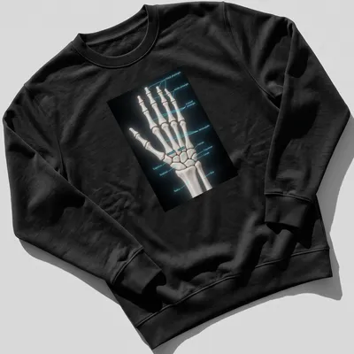 3D illustration of hand bones with anatomical labels in various colors — printed on a unisex sweatshirt