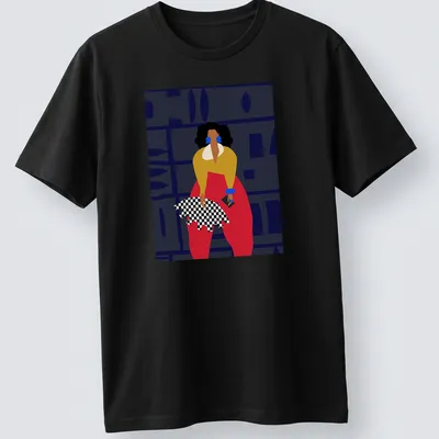 Fashionable woman illustrated in vibrant colors with the text Angelique Zane