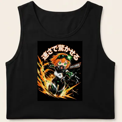 Anime Racer Girl printed in dynamic action art with bold colors — printed on a tank top