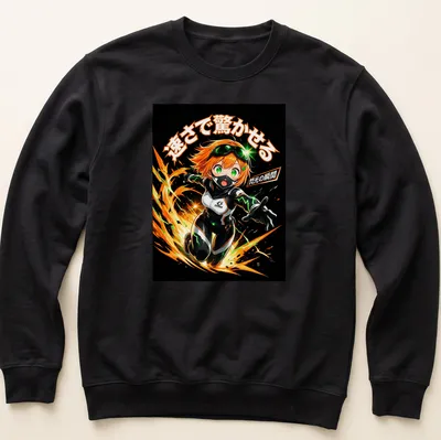 Anime Racer Girl printed in dynamic action art with bold colors — printed on a unisex sweatshirt