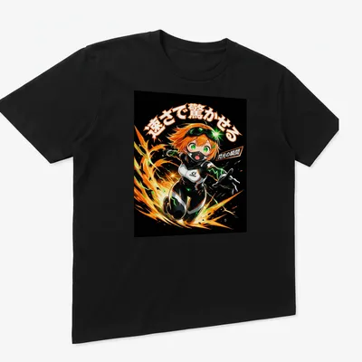 Anime Racer Girl printed in dynamic action art with bold colors — printed on a unisex t-shirt (angled view)