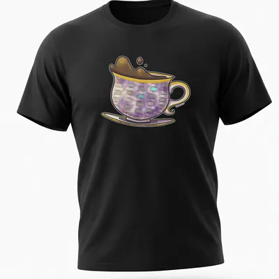 Whimsical illustration of colorful antique teacups with elegant script text