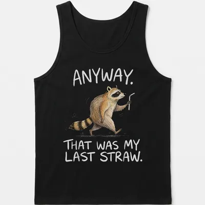 Illustration of a funny raccoon with humorous text about frustration. — printed on a tank top