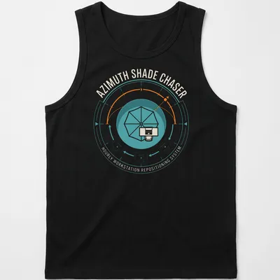 Graphic T-shirt featuring beach umbrella and humorous workstation text — printed on a tank top