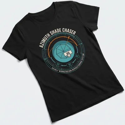 Graphic T-shirt featuring beach umbrella and humorous workstation text — printed on a women's shirt
