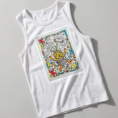 Colorful pop art Scottish Fold cat design with playful text. — printed on a tank top