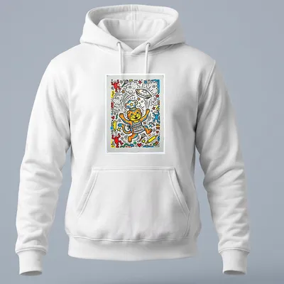 Colorful pop art Scottish Fold cat design with playful text. — printed on a unisex hoodie