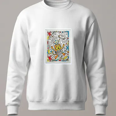 Colorful pop art Scottish Fold cat design with playful text. — printed on a unisex sweatshirt