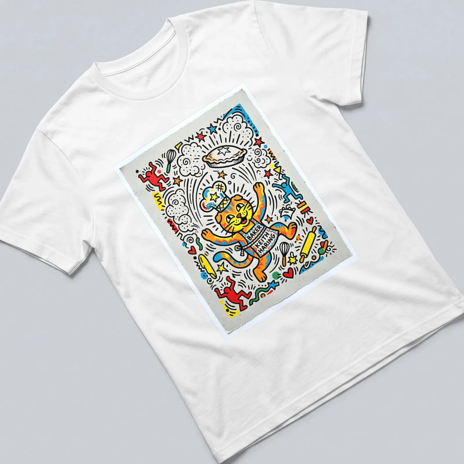 Colorful pop art Scottish Fold cat design with playful text. — printed on a unisex t-shirt
