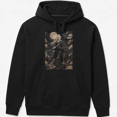 Anime-style T-shirt featuring a samurai in a garden with the word 'Balalaika' — printed on a unisex hoodie