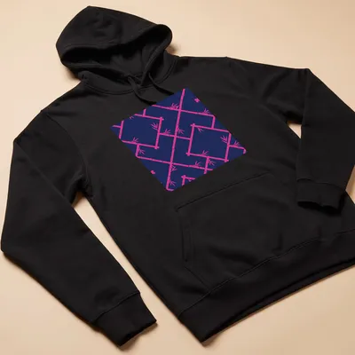 Chinoiserie style bamboo lattice pattern in navy and hot pink — printed on a unisex hoodie