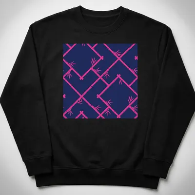 Chinoiserie style bamboo lattice pattern in navy and hot pink — printed on a unisex sweatshirt