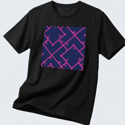 Chinoiserie style bamboo lattice pattern in navy and hot pink