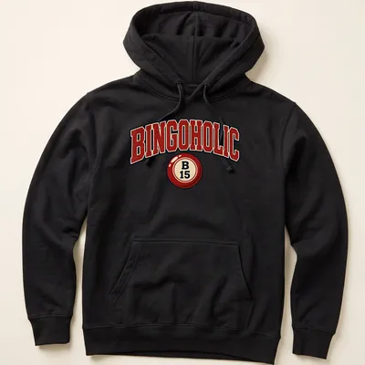 Vintage distressed BINGOHOLIC t-shirt featuring a bingo ball illustration — printed on a unisex hoodie
