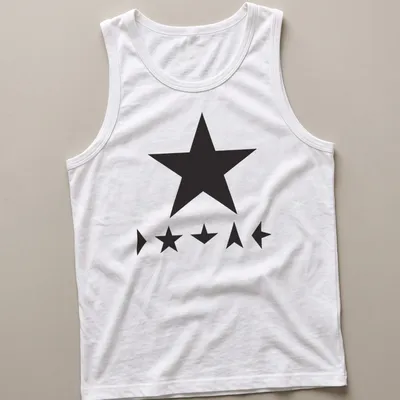 Minimalist Blackstar t-shirt featuring star shapes in black print — printed on a tank top