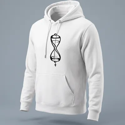 Minimalist black ink hourglass tattoo design on — printed on a unisex hoodie