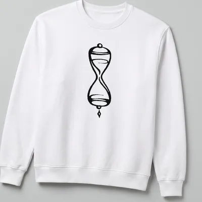 Minimalist black ink hourglass tattoo design on — printed on a unisex sweatshirt