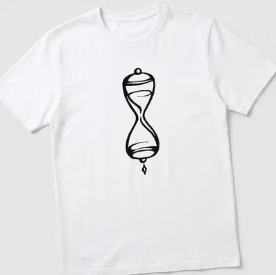 Minimalist black ink hourglass tattoo design on t-shirt