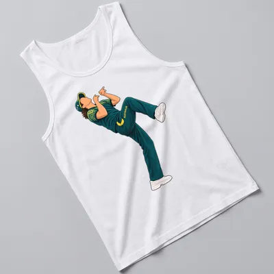 Cartoon of an Australian cricket player breakdancing with bold colors — printed on a tank top