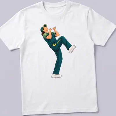 Cartoon of an Australian cricket player breakdancing with bold colors — printed on a unisex t-shirt