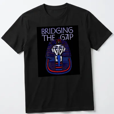 Vintage Pharaoh t-shirt with bold text Bridging The Gap in black, blue, red, and white.