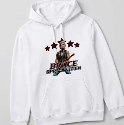 Vintage style Bruce Springsteen t-shirt with bold lettering — printed on a unisex hoodie