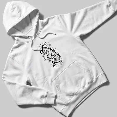 Bold black ink tattoo of a Capricorn Sea Goat in black and white — printed on a unisex hoodie
