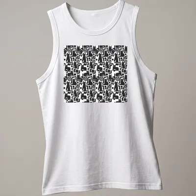 Stylish T-shirt featuring a chic black cat pattern in black and white. — printed on a tank top