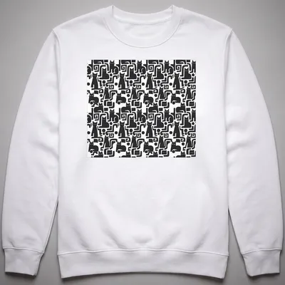 Stylish T-shirt featuring a chic black cat pattern in black and white. — printed on a unisex sweatshirt