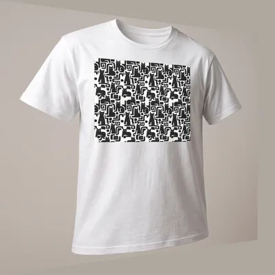 Stylish T-shirt featuring a chic black cat pattern in black and white. — printed on a unisex t-shirt (angled view)