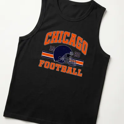 Vintage t-shirt featuring Chicago Football 1920 text and a football helmet — printed on a tank top