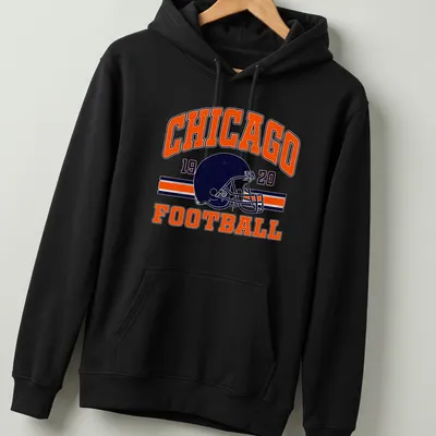 Vintage t-shirt featuring Chicago Football 1920 text and a football helmet — printed on a unisex hoodie