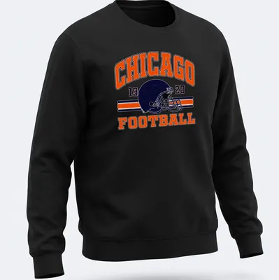 Vintage t-shirt featuring Chicago Football 1920 text and a football helmet — printed on a unisex sweatshirt