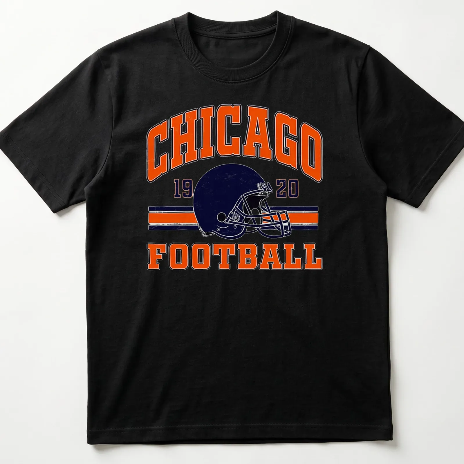 Vintage t-shirt featuring Chicago Football 1920 text and a football helmet — printed on a unisex t-shirt