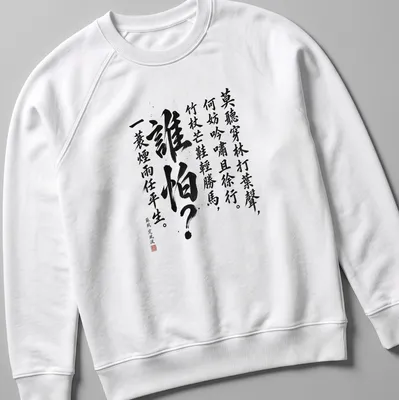 Chinese calligraphy design with elegant ink wash script on a white — printed on a unisex sweatshirt