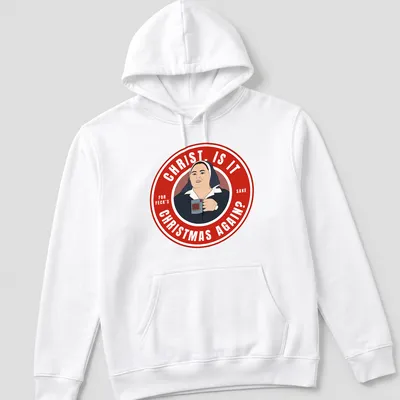 Cartoon shirt featuring Sister Michael with humorous Christmas text — printed on a unisex hoodie
