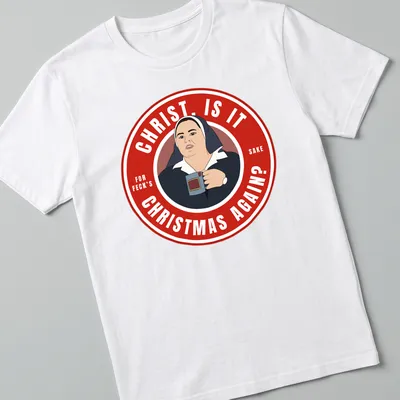 Cartoon shirt featuring Sister Michael with humorous Christmas text