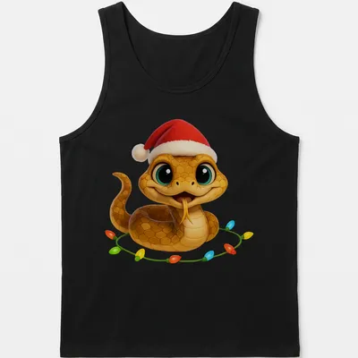Cute cartoon Christmas Carpet Viper snake wearing a Santa hat — printed on a tank top