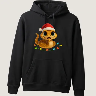 Cute cartoon Christmas Carpet Viper snake wearing a Santa hat — printed on a unisex hoodie