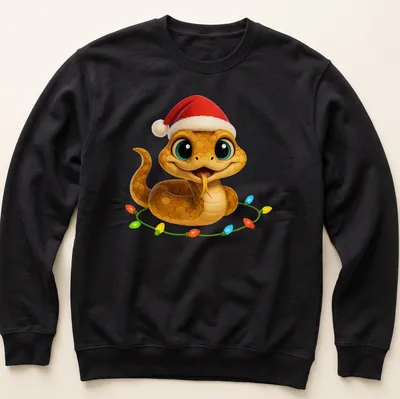 Cute cartoon Christmas Carpet Viper snake wearing a Santa hat — printed on a unisex sweatshirt